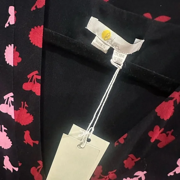 Boden 14 Large XL Tea Dress Black Dress with Pink Floral Accents Empire Waist - Picture 4 of 8